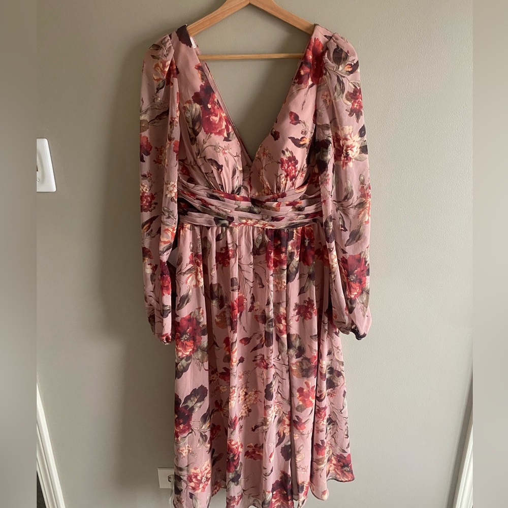 NWT Azazie Atelier Stevie Dress Women 8 Floral Mauve Multi Romantic Long Sleeves - Picture 2 of 14